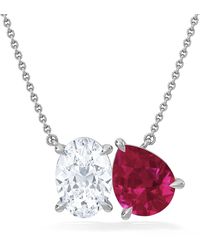 The Diamond Store - Toi Et Moi 1.50Ct Oval Lab Diamond And 2.50Ct Pear Lab Ruby Necklace - Lyst