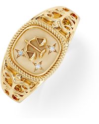 The Diamond Store - Libra Zodiac 0.01Ct Lab Diamond Signet Ring - Lyst