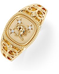 The Diamond Store - Taurus Zodiac 0.01Ct Lab Diamond Signet Ring - Lyst