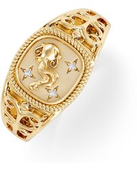 The Diamond Store - Aquarius Zodiac 0.01Ct Lab Diamond Signet Ring - Lyst