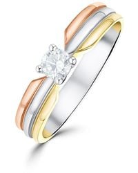 The Diamond Store - 18K Three Tone Diamond Solitaire Ring 0.20Ct - Lyst
