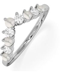 The Diamond Store - Starlit Pearl And Lab Diamond Wishbone Ring - Lyst