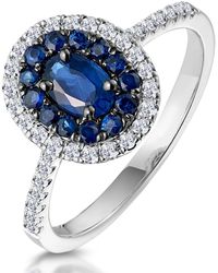 The Diamond Store - Sapphire And Lab Diamond Double Halo Ring 9Kw - Lyst