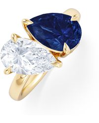 The Diamond Store - Toi Et Moi 1.50Ct Pear Lab Diamond And 2.60Ct Pear Lab Sapphire Engagement Ring - Lyst