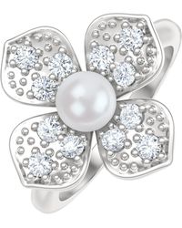 The Diamond Store - Eden 3Mm Round Pearl And Lab Diamond Floral Ring - Lyst