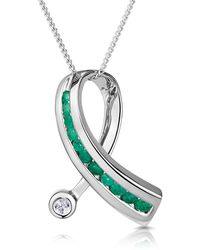 The Diamond Store - Emerald 0.22Ct And Diamond 9K Ribbon Pendant Necklace - Lyst