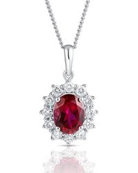 The Diamond Store - Lab Ruby 9X7Mm And Lab Diamond Cluster Necklace Pendant - Lyst