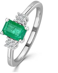 The Diamond Store - Emerald 6 X 4Mm And Diamond 18K Ring - Lyst