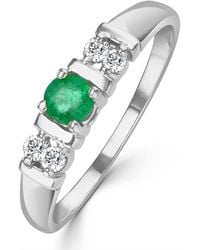 The Diamond Store - Emerald 3.75Mm And Diamond 9K Ring - Lyst