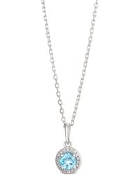 The Diamond Store - Stellato 0.40Ct Round Cut Topaz And Lab Diamond Halo Pendant Necklace - Lyst