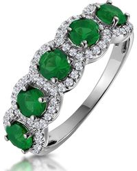 The Diamond Store - Emerald And Diamond Halo 5 Stone Asteria Ring - Lyst