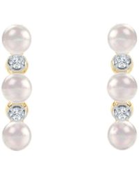 The Diamond Store - Eden 3Mm Round Pearl And Lab Diamond Huggie Earrings - Lyst