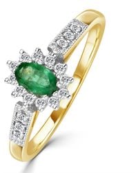 The Diamond Store - Emerald 5 X 3Mm And Diamond 9K Ring A3203 - Lyst