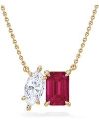 The Diamond Store - Toi Et Moi 1.50Ct Marquise Lab Diamond And 2.50Ct Emerald Cut Lab Ruby Necklace - Lyst