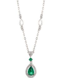The Diamond Store - Stellato 0.33Ct Pear Cut Lab Emerald Halo Pendant Necklace - Lyst