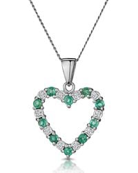 The Diamond Store - Emerald 0.54Ct And Diamond 9K Heart Pendant Necklace - Lyst
