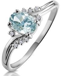 The Diamond Store - Aquamarine 0.70Ct And Diamond 9K Ring E5731 - Lyst