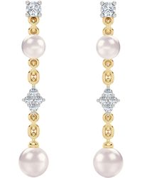 The Diamond Store - Eden 4Mm And 5Mm Round Pearls And Lab Diamond Drop Earrings - Lyst