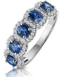 The Diamond Store - Sapphire And Diamond Halo 5 Stone Asteria Ring - Lyst