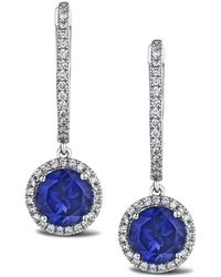 The Diamond Store - Astra 7.00Ct Lab Sapphire And Diamond Drop Halo Round Cut Earrings - Lyst