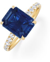 The Diamond Store - Amora Gem 2.50Ct Emerald Cut Lab Sapphire Hidden Halo Engagement Ring With Side Stones - Lyst