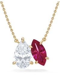 The Diamond Store - Toi Et Moi 1.50Ct Pear Lab Diamond And 1.30Ct Marquise Lab Ruby Necklace - Lyst