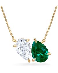 The Diamond Store - Toi Et Moi 1.50Ct Pear Lab Diamond And 2.50Ct Pear Lab Emerald Necklace - Lyst