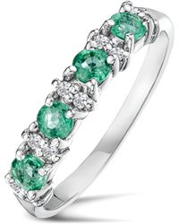 The Diamond Store - Emerald 0.60Ct And Diamond 925 Sterling Ring - Lyst