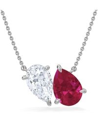 The Diamond Store - Toi Et Moi 1.50Ct Pear Lab Diamond And 2.50Ct Pear Lab Ruby Necklace - Lyst