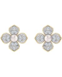 The Diamond Store - Eden 0.70Ct Round Pearl And Lab Diamond Floral Stud Earrings - Lyst