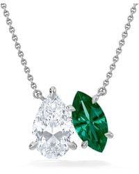 The Diamond Store - Toi Et Moi 1.50Ct Pear Lab Diamond And 1.30Ct Marquise Lab Emerald Necklace - Lyst