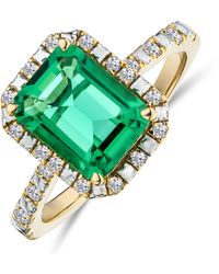 The Diamond Store - Astra 1.50Ct Lab Emerald And Diamond Halo Shoulder Set Octagon Cut Ring - Lyst
