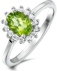 The Diamond Store - Peridot 7 X 5Mm And Diamond 925 Sterling Ring - Lyst