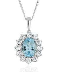 The Diamond Store - Aquamarine And Diamond Cluster Necklace Pendant 9X7Mm 18K - Lyst