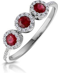 The Diamond Store - Ruby And Lab Diamond Halo Trilogy Ring 9K - Lyst