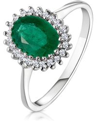 The Diamond Store - Emerald 8 X 6Mm And Diamond 9K Ring - Lyst