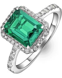 The Diamond Store - Astra 1.50Ct Lab Emerald And Diamond Halo Shoulder Set Octagon Cut Ring - Lyst