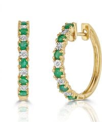 The Diamond Store - Stellato 0.63Ct Round Cut Emerald And Lab Diamond Hoop Earrings - Lyst