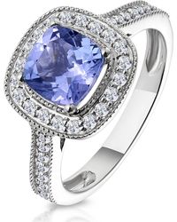 The Diamond Store - 1.60Ct Cushion Tanzanite Diamond Halo Asteria Ring - Lyst