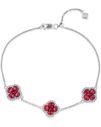 The Diamond Store - Alegria 2.70Ct Lab Ruby 3 Clover Halo Bracelet - Lyst