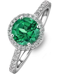 The Diamond Store - Astra 2.50Ct Lab Emerald And Diamond Halo Shoulder Set Round Cut - Lyst