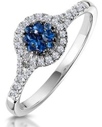 The Diamond Store - Sapphire And Diamond Halo Circle Ring 18Kw - Lyst