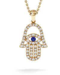The Diamond Store - Hamsa Fortune 0.05Ct Sapphire And 0.25Ct Lab Grown Diamond Pendant Necklace - Lyst