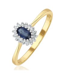 The Diamond Store - Sapphire 5 X 3Mm And Diamond 9K Ring A3225 - Lyst