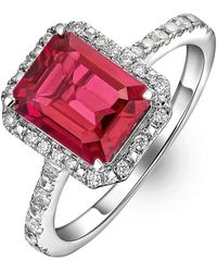 The Diamond Store - Astra 1.90Ct Lab Ruby And Diamond Halo Shoulder Set Octagon Cut Ring - Lyst