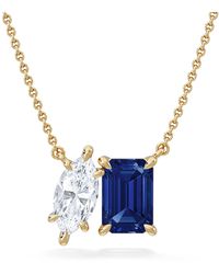 The Diamond Store - Toi Et Moi 1.50Ct Marquise Lab Diamond And 2.50Ct Emerald Cut Lab Sapphire Necklace - Lyst