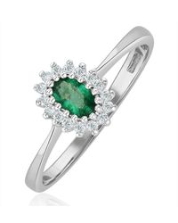 The Diamond Store - Emerald 5 X 3Mm And Diamond 9K Ring A4450 - Lyst