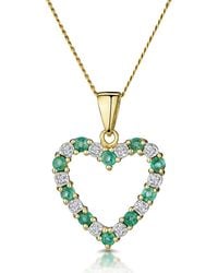 The Diamond Store - Emerald 0.54Ct And Diamond 9K Heart Pendant Necklace - Lyst