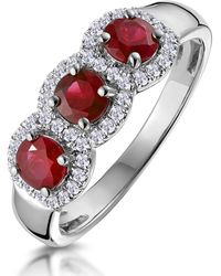 The Diamond Store - Ruby And Lab Diamond Halo Trilogy Ring - Lyst