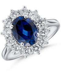 The Diamond Store - Lab Sapphire 2.3Ct And Lab Diamond 1Ct Cluster Ring - Lyst